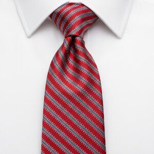 Apt. 9 Silk Tie Red Silver Striped Geometric Regimental Repp Office Wedding